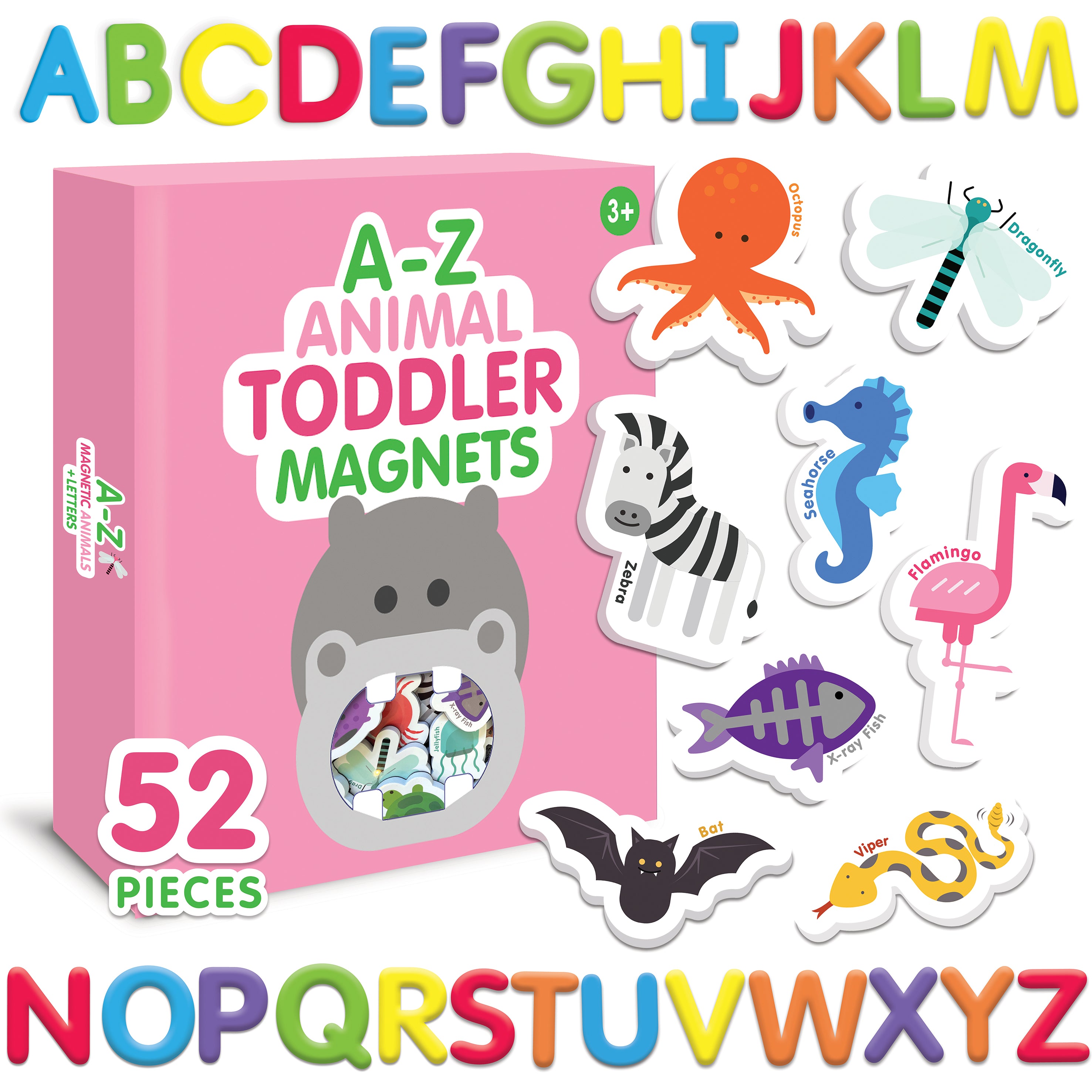 Curious Columbus Magnetic Animals and Letters – 52 Piece Alphabet & Animal Magnet Set
