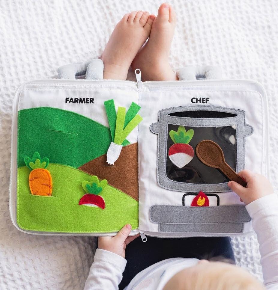 Curious Columbus Fabric Activity Book – When I Grow Up – Interactive Soft People & Professions Book