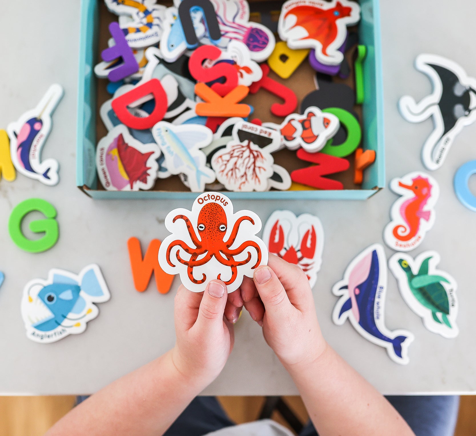 Curious Columbus Magnetic Sea Creatures and Letters – 52 Piece Alphabet & Ocean Magnet Set