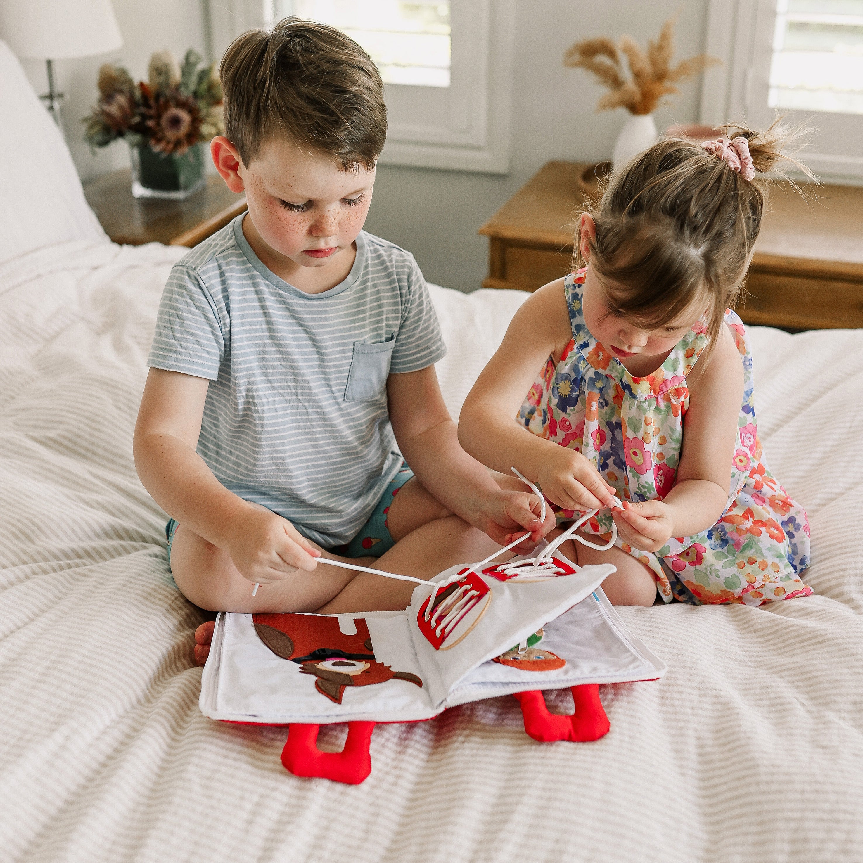 Curious Columbus Fabric Activity Book – My Big Day – Red – Interactive Soft Learning Book