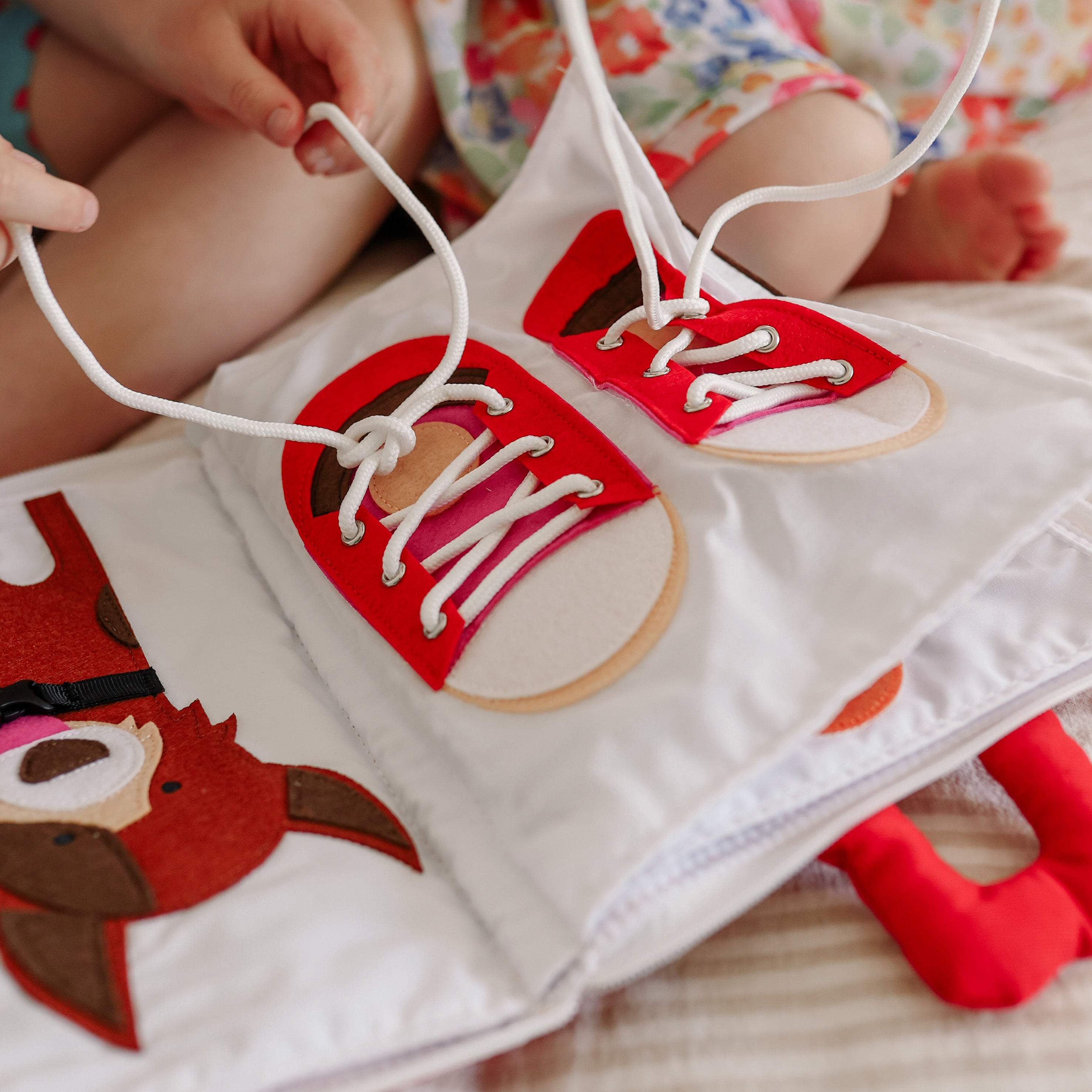 Curious Columbus Fabric Activity Book – My Big Day – Red – Interactive Soft Learning Book