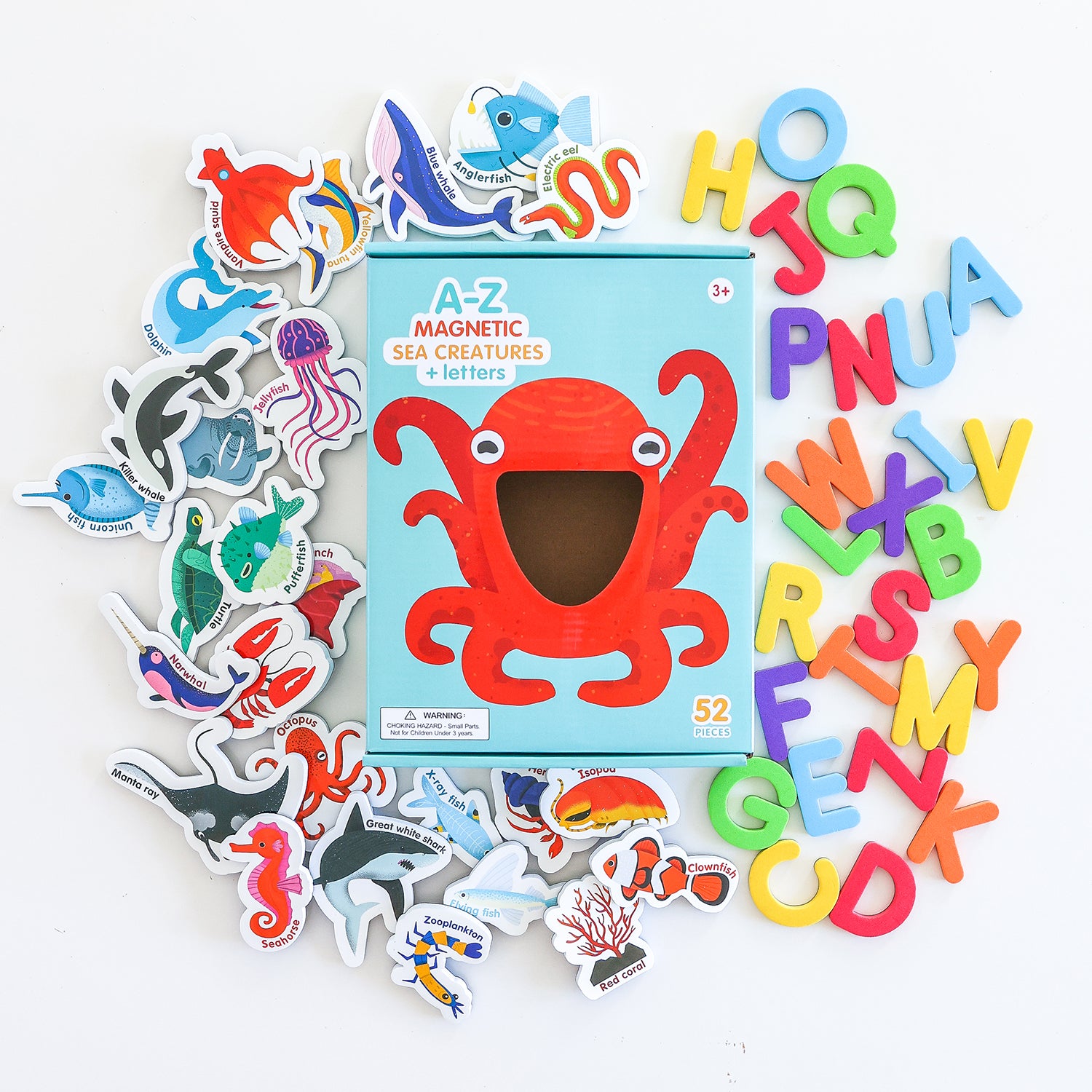 Curious Columbus Magnetic Sea Creatures and Letters – 52 Piece Alphabet & Ocean Magnet Set