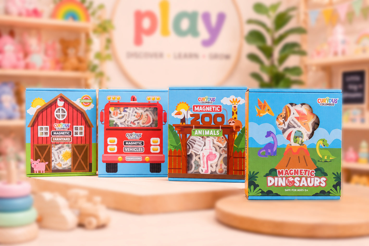 Four colorful toy boxes for children&