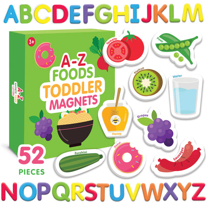 Curious Columbus Magnetic Foods and Letters – 52 Piece Alphabet &amp; Food Magnet Set [3+]