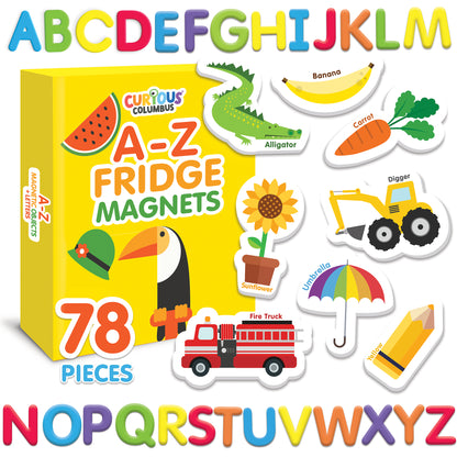 Curious Columbus Magnetic Objects and Letters – 78 Piece Alphabet &amp; Object Magnet Set